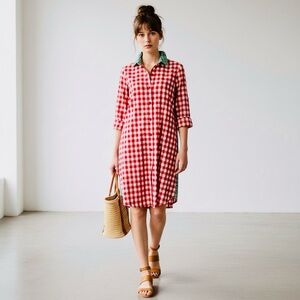 Vintage April Cornell Gingham/Plaid Blocked Shirt Dress